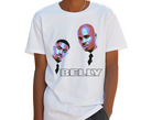 Youth Belly Movie White T-Shirt – Teen wearing classic DMX & Nas 90s hip-hop film graphic tee – urban streetwear for teens