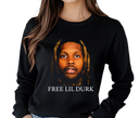 Women's Free Lil Durk Mug Shot Long Sleeve - Female wearing unisex drill hip hop streetwear