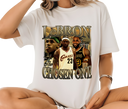 Man wearing LeBron 'Chosen One' White Tee – Vintage High School Basketball Style