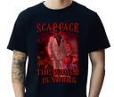 Vintage Scarface movie graphic tee featuring 'The World Is Yours' slogan in retro style