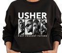 Women's Usher Past Present Future Black Sweatshirt - Female wearing luxe R&B throwback streetwear