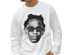 Men's Free Thug White Long Sleeve - Adult wearing hip hop activist performance wear"