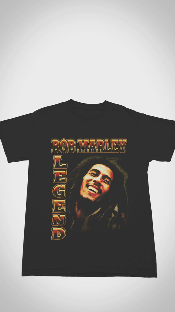 Vintage Bob Marley Legend T-shirt - Close-up video shows ultra-soft 100% cotton, iconic ‘Legend’ album graphic with crisp colors, and reinforced seams for long-lasting reggae style.