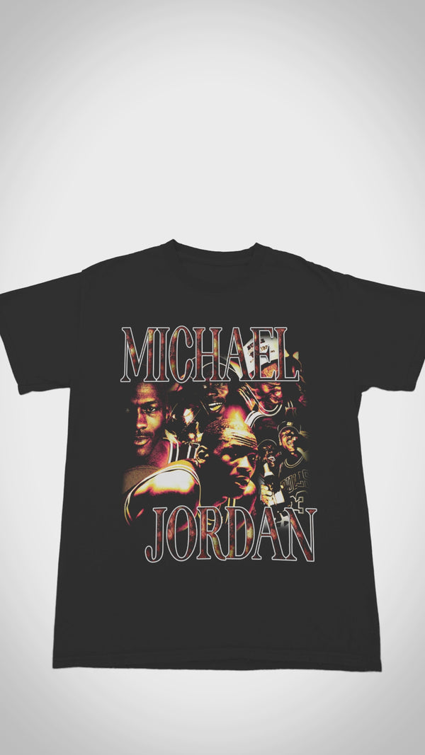 Vintage Michael Jordan Chicago Bulls T-shirt - Close-up video shows heavyweight 100% cotton, distressed '90s championship graphics, and authentic NBA Finals patch for hardcore collectors.